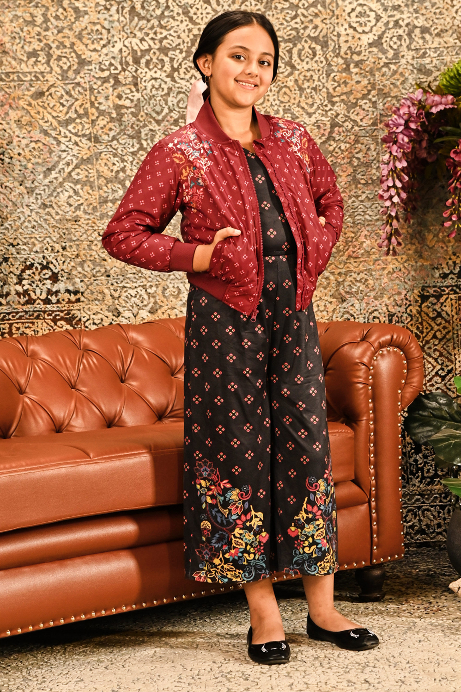 Maroon Ethnic Motifs Straight Jacket, Maroon, image 1